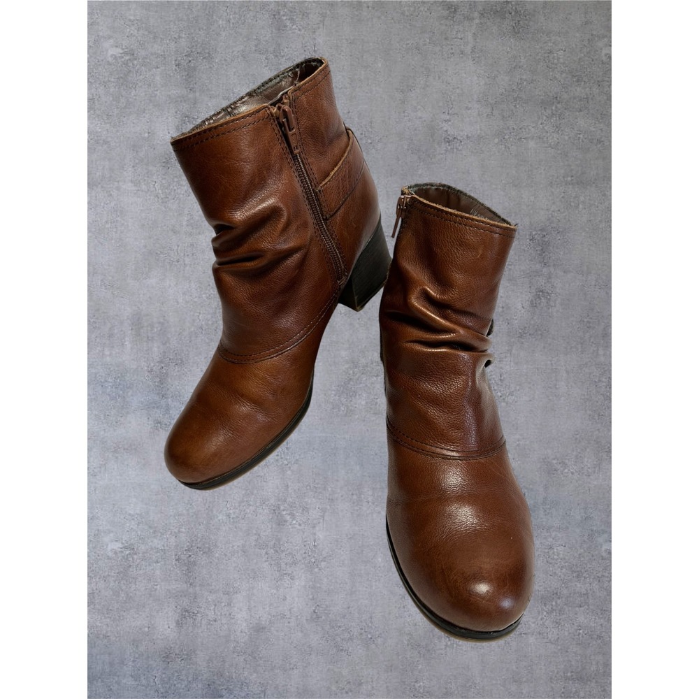 Naturalizer Ruby Ankle Boots Womens 8.5M Brown Leather Slouch Block Heel Good